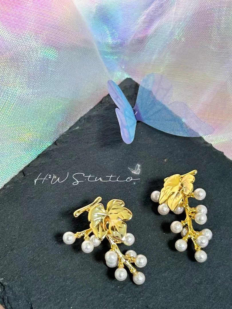 黄铜仿珍珠耳饰 复古高级感锆石仿珍珠耳钉气质百搭耳环耳饰