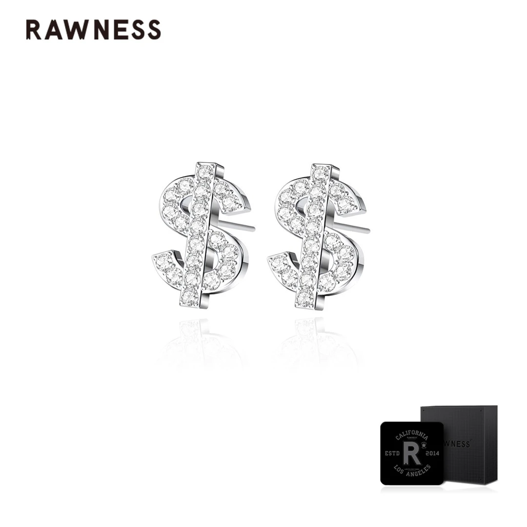 RAWNESS 钛钢耳饰 情人节礼物 美金符号耳钉 美元925银银针耳环