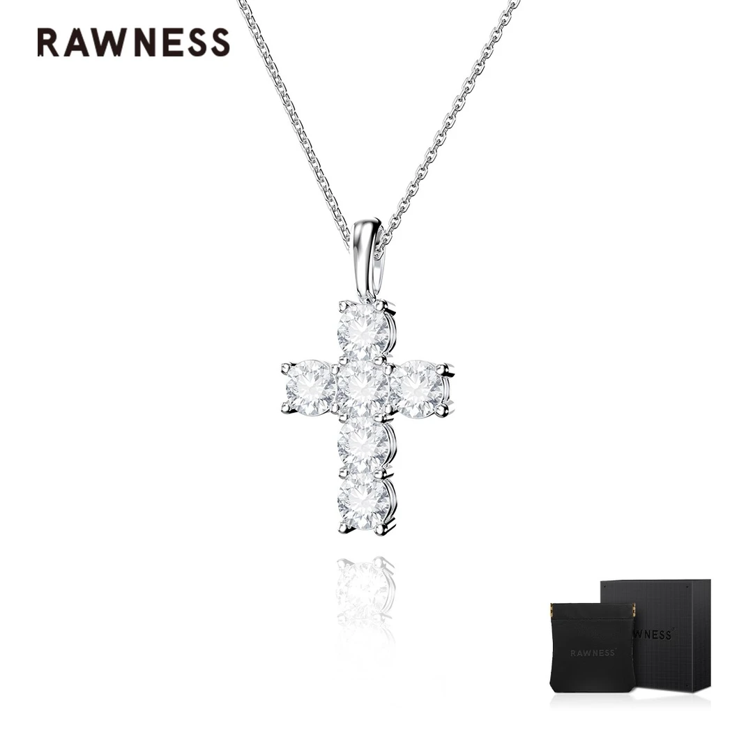 RAWNESS 吊坠925银莫桑石 美式轻奢饰品 迷你十字架项链时尚小众