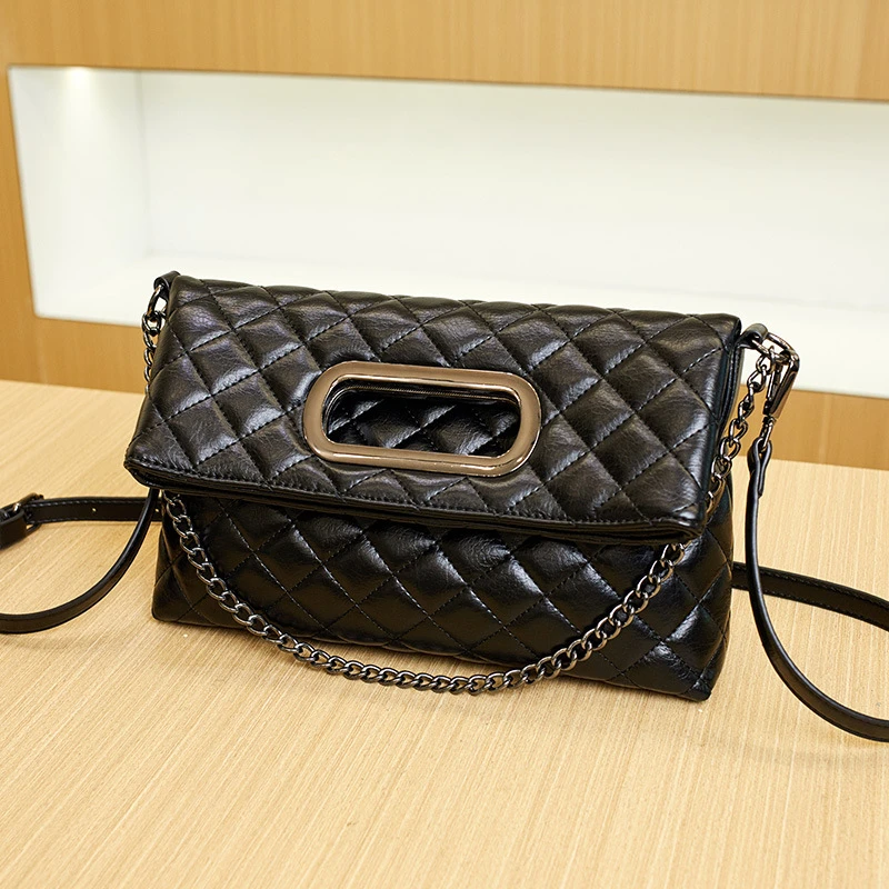 2024新款时尚包女高级菱格链条单肩斜挎手提折叠包小香风系列复古