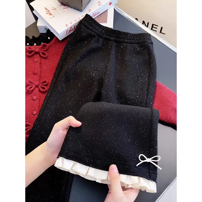 女童小香风微喇裤秋冬装2025新款儿童加绒裤子韩版女孩喇叭裤洋气