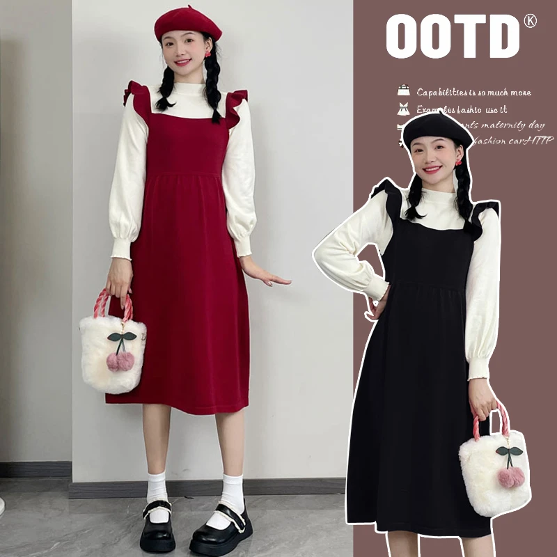 孕妇小个子2024秋冬假两件宽松时尚百搭针织孕妇装加厚毛衣连衣裙