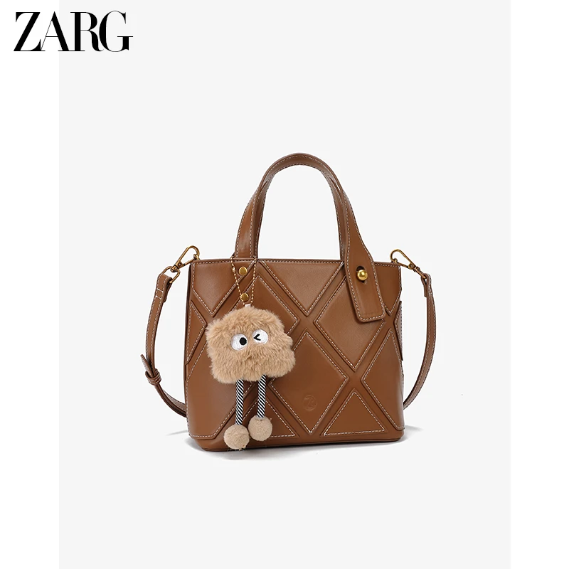 【幸运魔盒】ZARG复古百搭拼接手提水桶包单肩斜挎包-60227