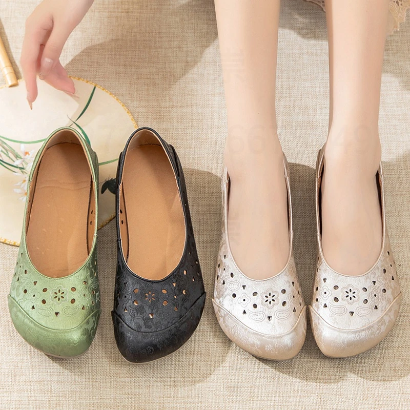 21699-1镂空妈妈鞋复古中老年软底防滑大码软底软底夏季橡胶底