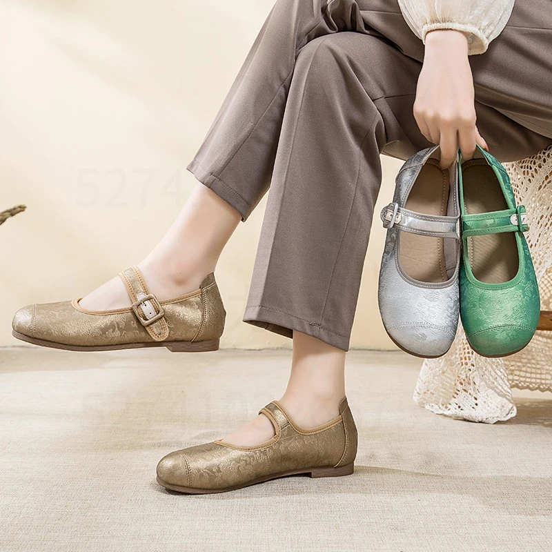 2207断码春秋真皮轻便防滑舒适国风玛丽珍妈妈鞋中老年女鞋