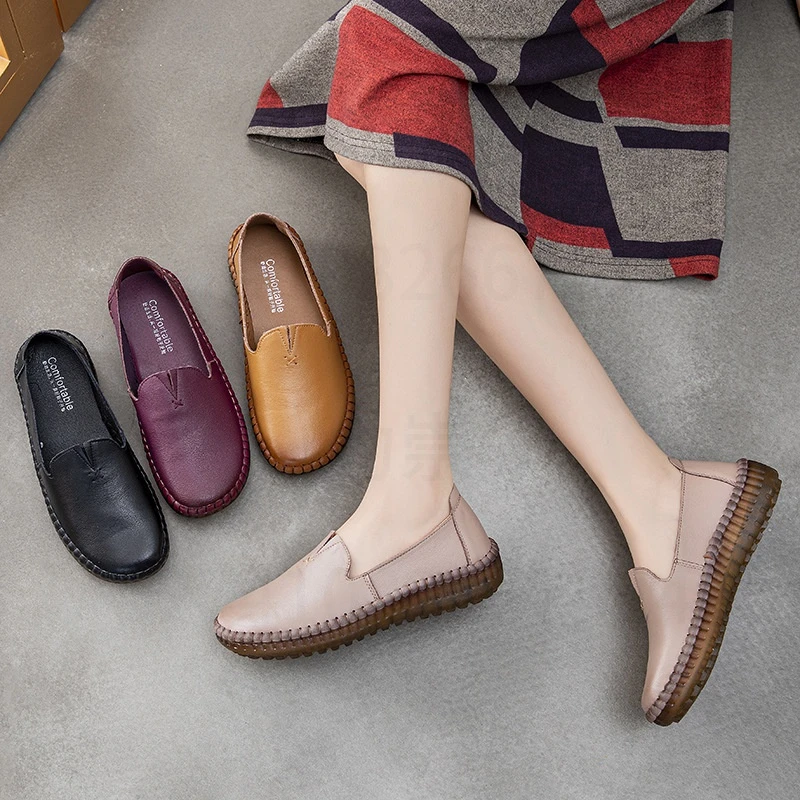 8993牛筋底软底妈妈鞋中老年豆豆鞋春秋休闲中年软面老人防滑秋季