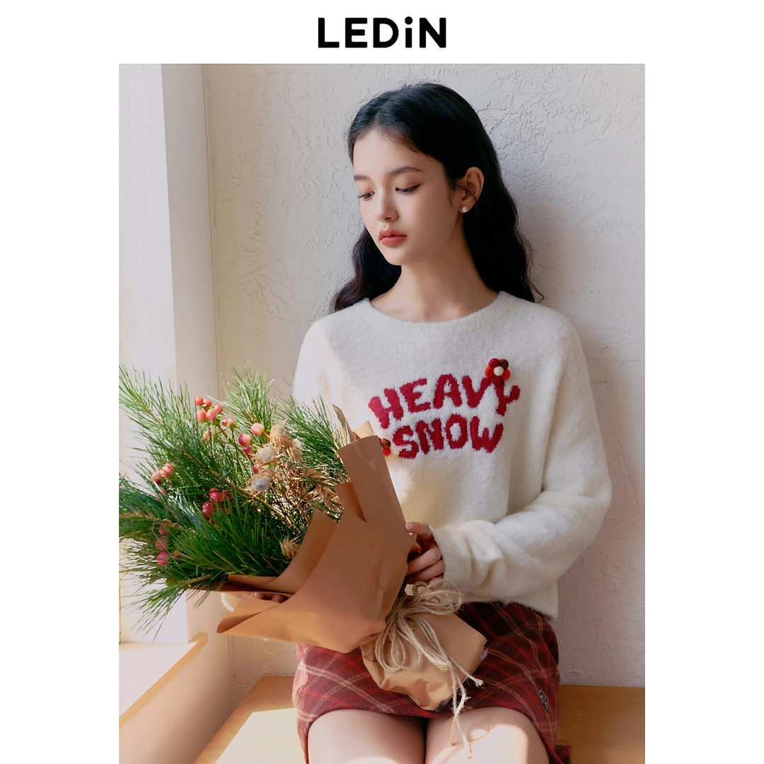 【新品】乐町圆领合体线套衫女24冬新款软糯的基础圆领毛衣简约上衣