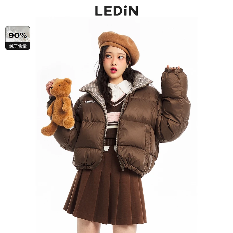 【防寒】乐町双面穿面包服冬季新款时尚羽绒短款百搭外套保暖羽绒服