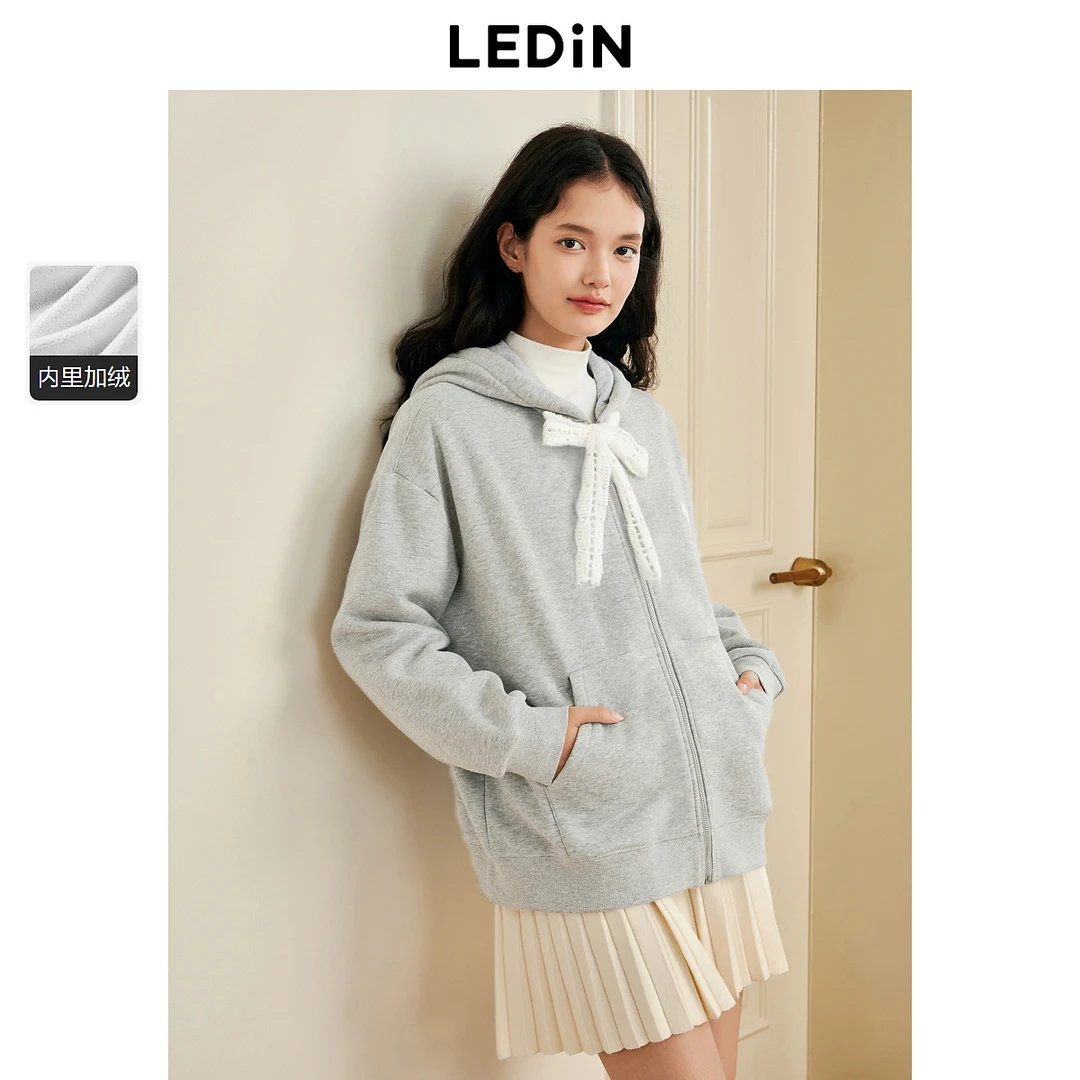 乐町韩系少女宽松小标装饰毛绳开衫女24秋冬新款时尚休闲卫衣外套