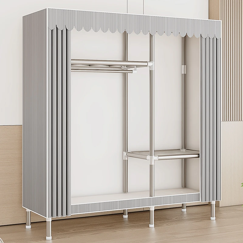 简易衣柜家用卧室组装整理收纳柜出租房用钢架加粗加厚收纳挂衣橱