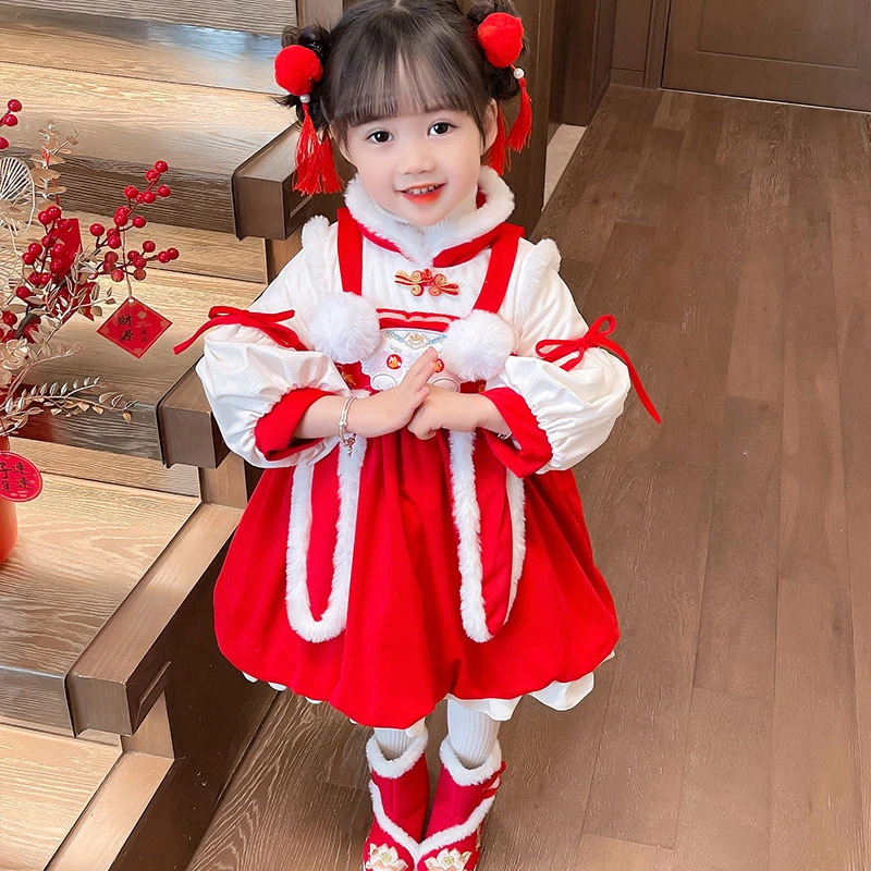 女童拜年服冬装新年衣服中国风儿童龙年过年汉服唐装宝宝周岁礼服