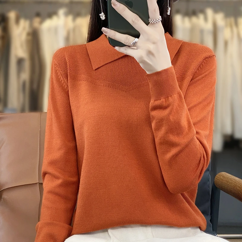 秋冬新款娃娃领针织衫套头长袖针织衫大码显瘦百搭气质上衣
