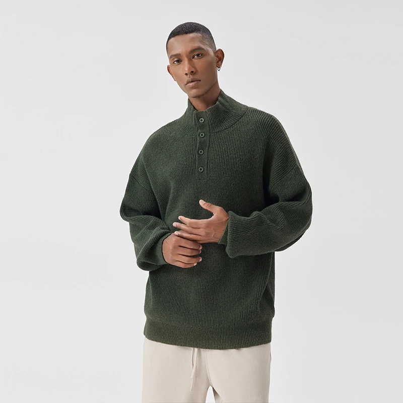 BODYDREAM半高领毛衣男款宽松休闲翻领套头衫复古潮牌毛线衫潮流