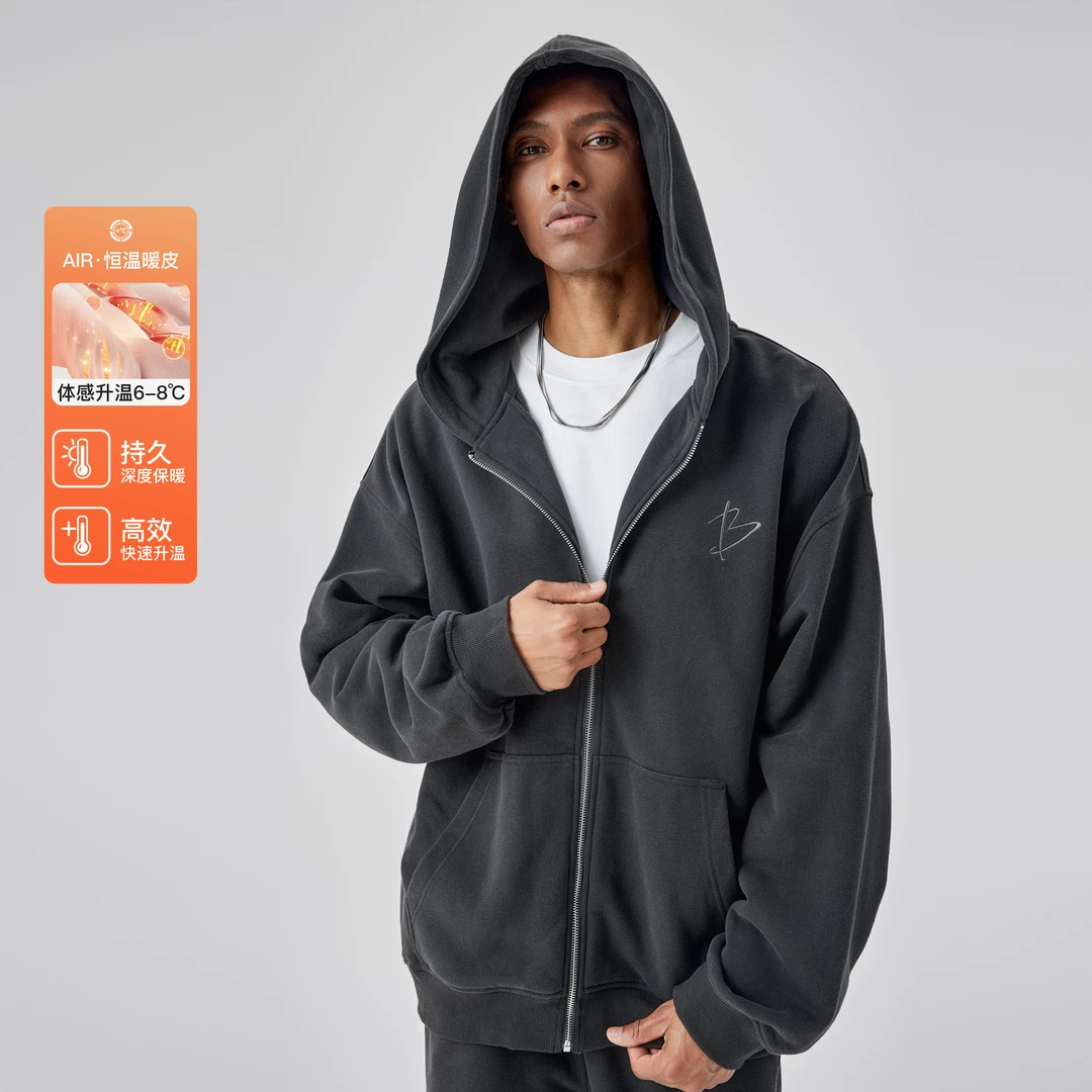 BODYDREAM情侣夹克保暖重磅连帽加绒秋季外套男美式刺绣拉链卫衣