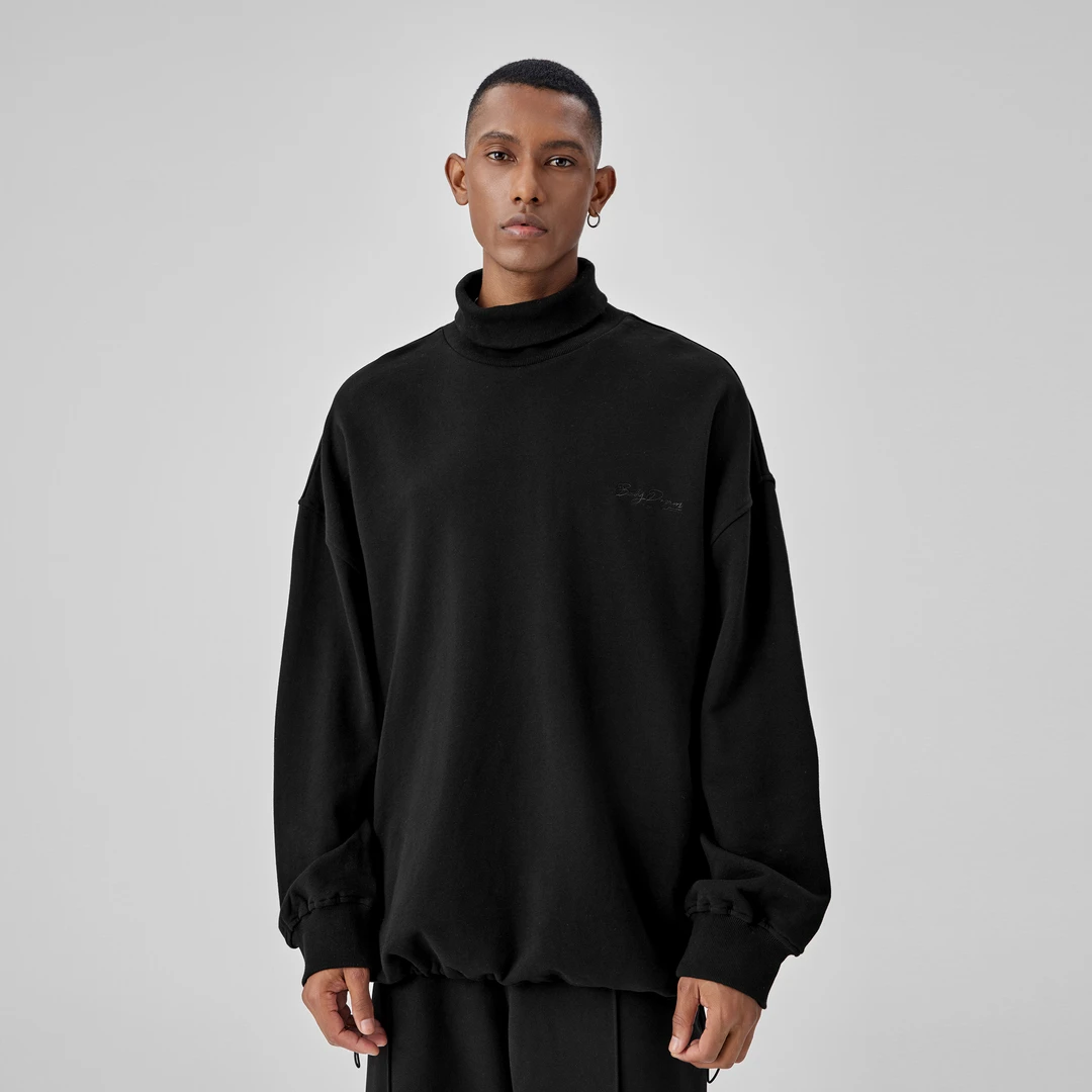 BODYDREAM国潮刺绣高领卫衣男秋冬款纯棉针织情侣套头衫抽绳上衣