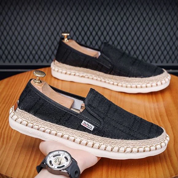 DPF2024新款休闲一脚蹬麻编渔夫透气时尚百搭防滑松紧口男式布鞋