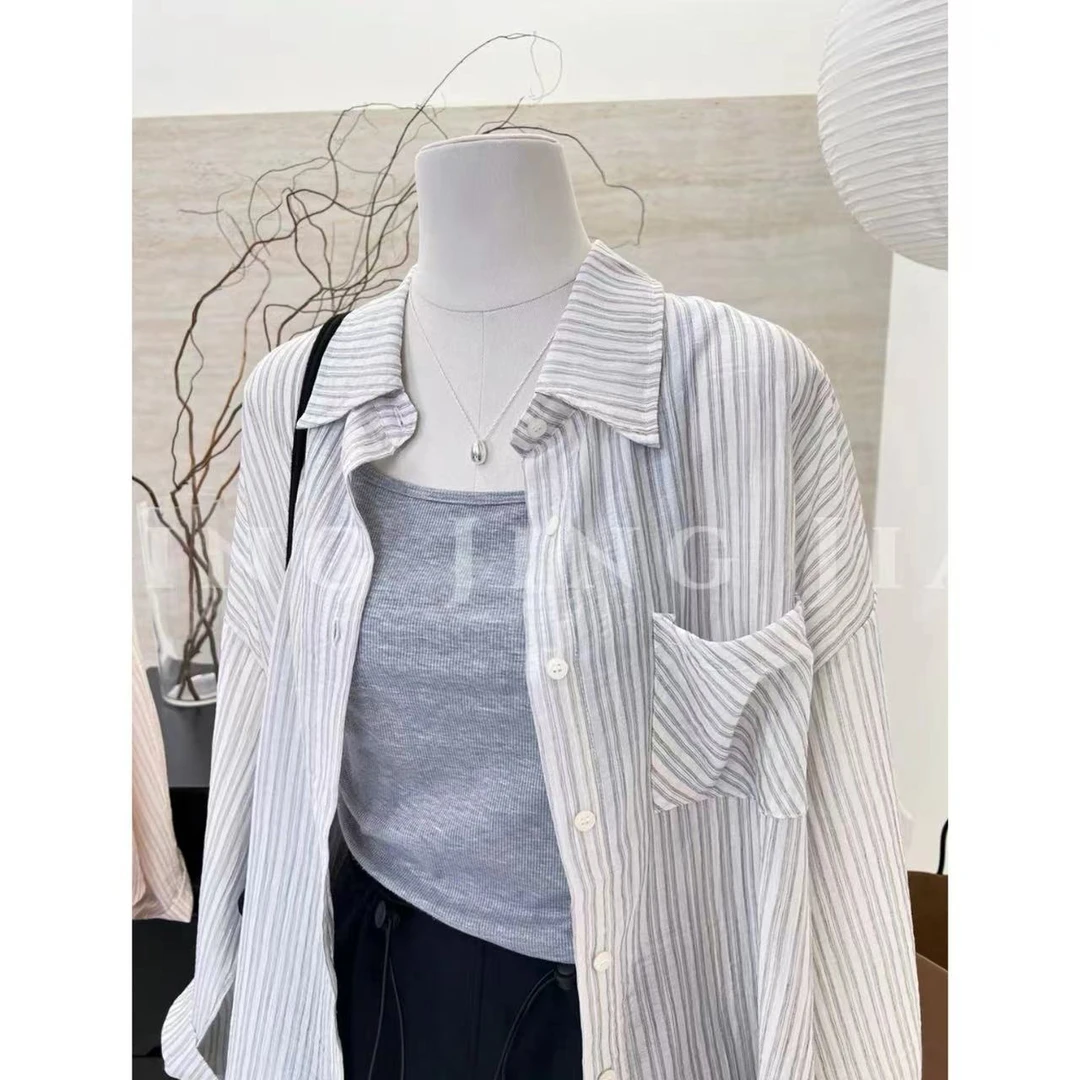 【天丝衬衫】设计感条纹宽松休闲薄款小众夏季透气衬衫