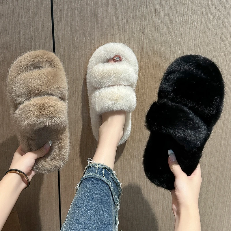 猫力韩版ins毛毛拖鞋女外穿秋冬天2025新款厚底防滑毛绒棉拖女鞋