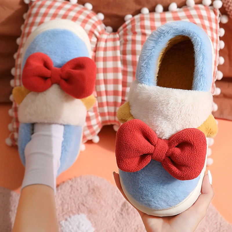 猫力公主风蝴蝶结棉拖鞋女冬季网红包跟厚底家居保暖加绒毛毛棉鞋