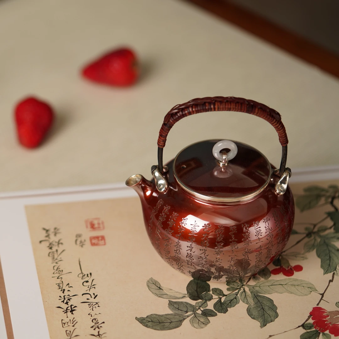 暖钰铜包银心经提梁壶纯手工烧水煮水原创茶道锤纹复古家用全手工