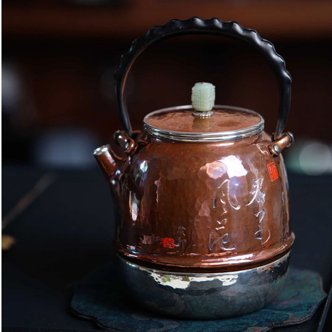 国大师盈月腰线铜包银中壶（君子风范）纯手工煮水壶精致铜包银复古