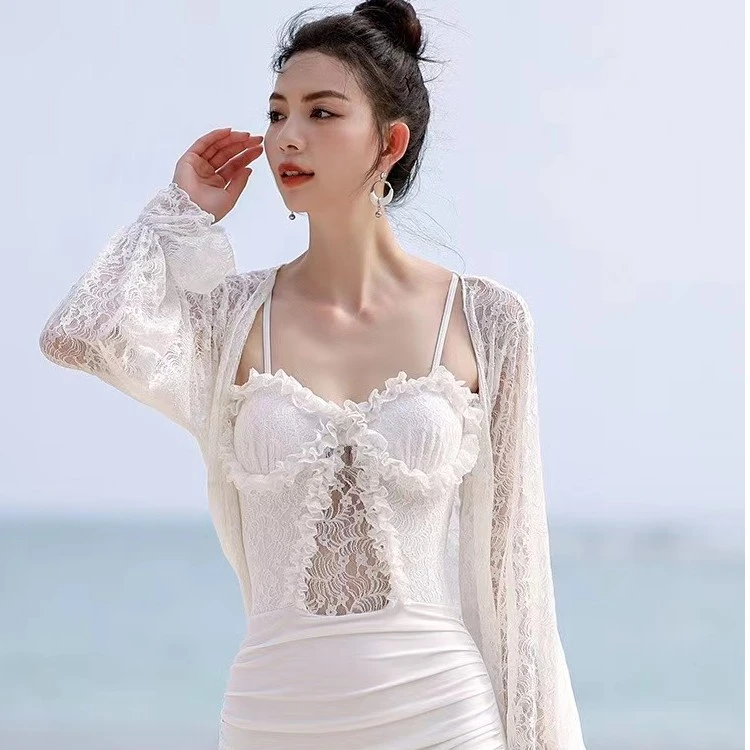 hainisha/海妮莎2024泳衣女蕾丝泳衣时尚百搭性感长袖遮肚显瘦