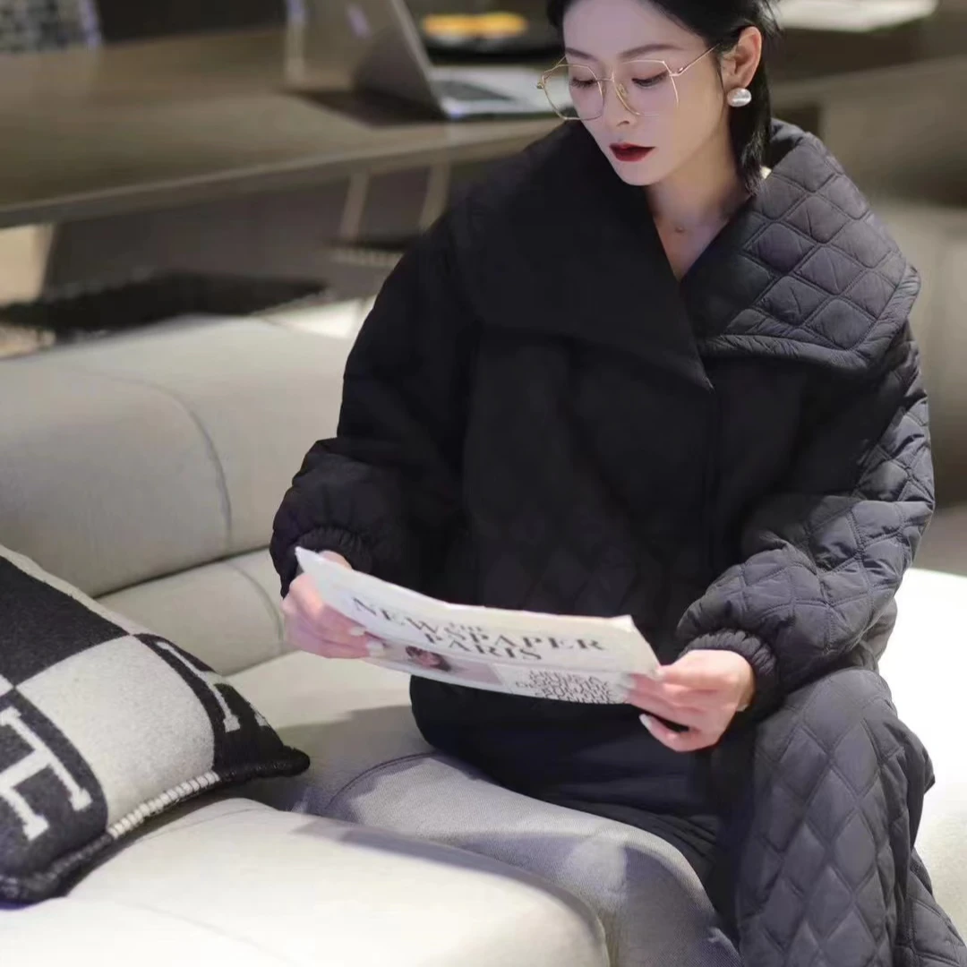 原创 大方领轻奢夹棉加绒外穿家居服套装百搭冬季格子