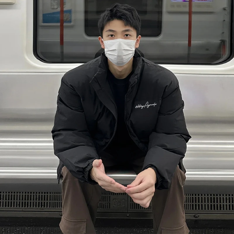 labzaa美式设计感手绘字母面包服男女休闲宽松款冬季棉服棉衣外套