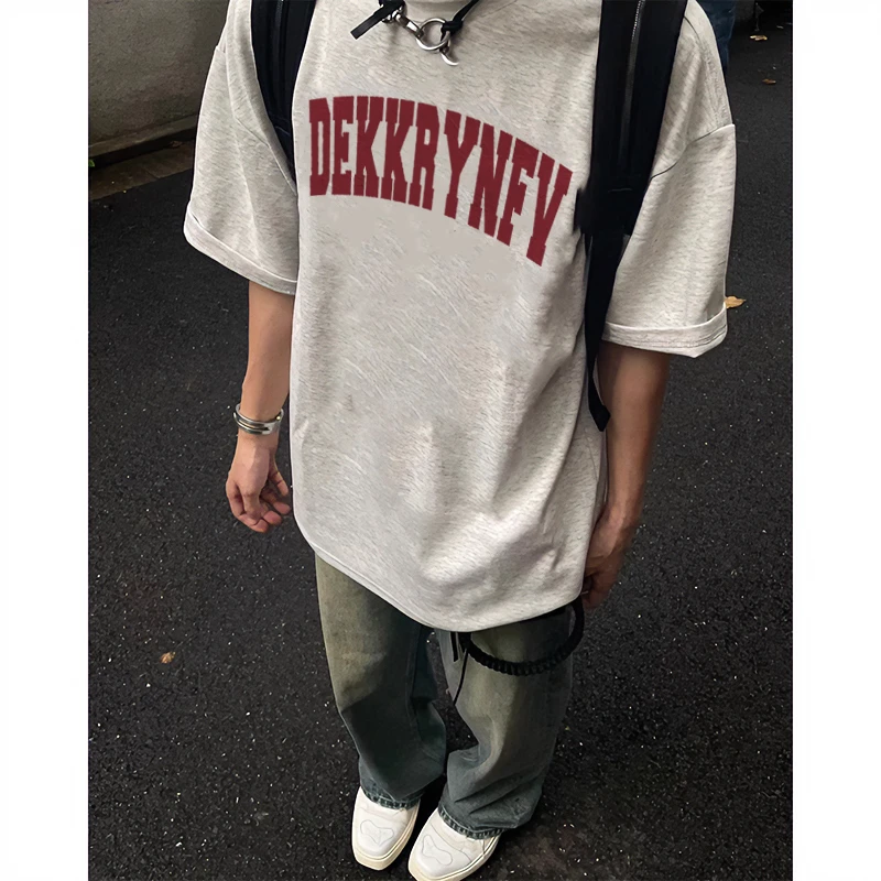 labzaa美式ins休闲设计感字母印花短袖T恤男夏季宽松纯棉情侣上衣