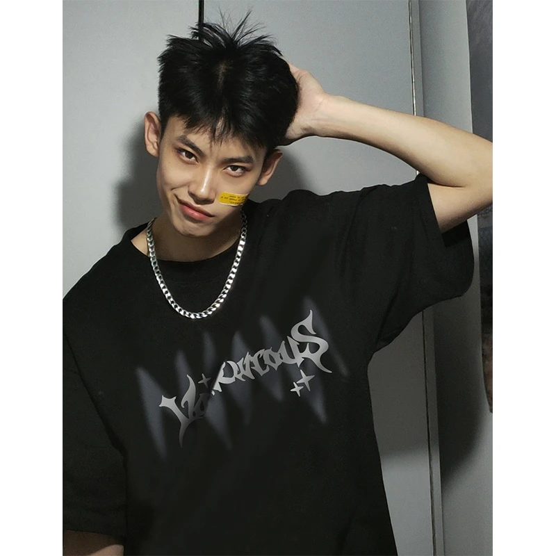 labzaa众设计感星星字母印花上衣男夏季hiphop潮牌嘻哈棉短袖t恤