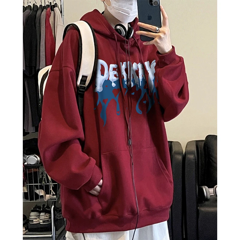 labzaa意趣味设计印花套头连帽卫衣男秋季休闲百搭宽松情侣上衣潮