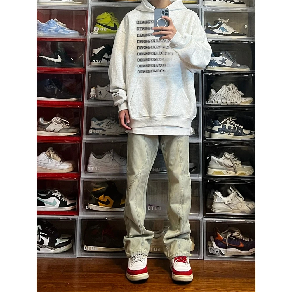 labzaa美式渐变英文字母印花连帽卫衣男秋冬街头百搭休闲外套上衣