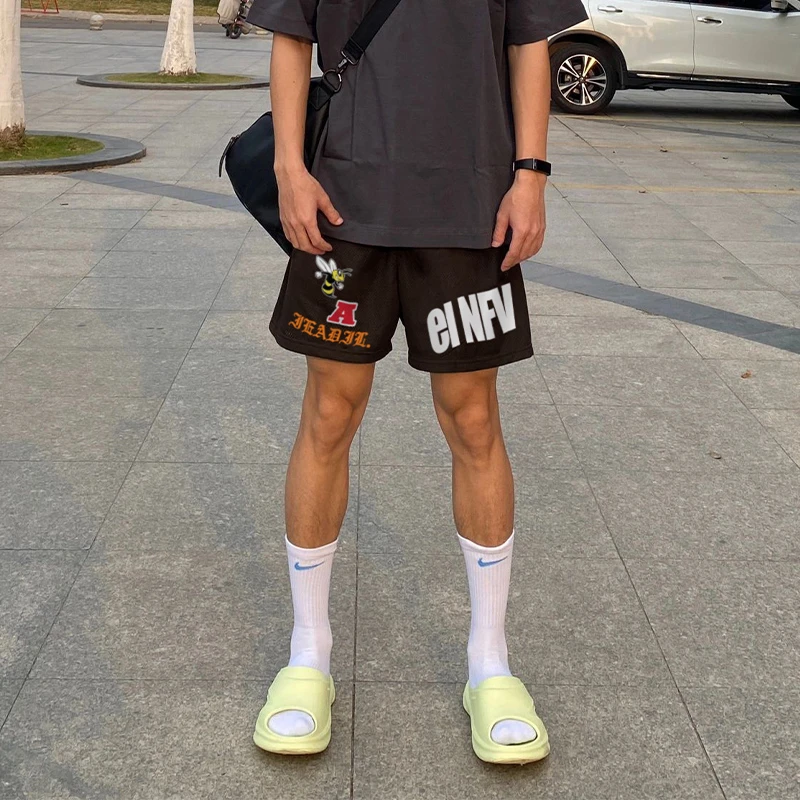 labzaans潮牌创意趣味字母印花五分抽绳运动裤男oversize百搭短裤