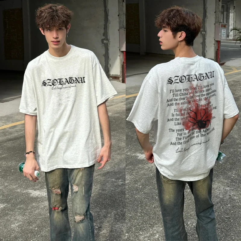 labzaa国潮牌ins创意蜘蛛字母印花短袖t恤男夏季百搭宽松纯棉上衣