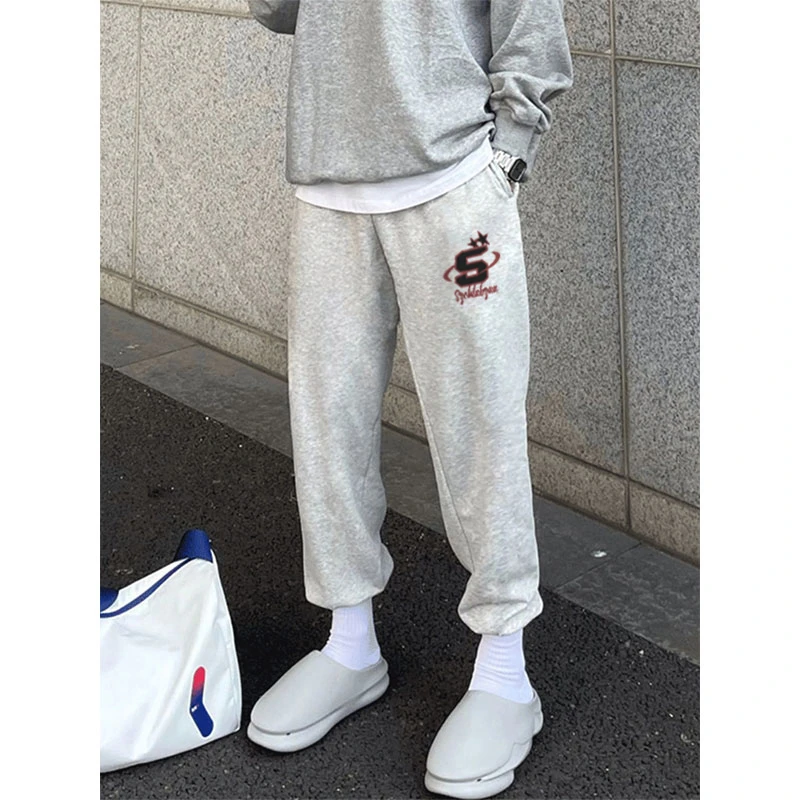labzaabe高街字母印花束脚卫裤男秋季潮牌宽松休闲直筒运动阔腿裤