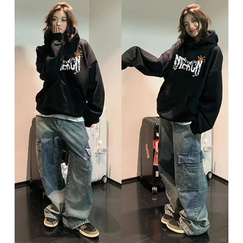 labzaa美式创意小狗字母印花连帽卫衣男女秋冬季潮牌休闲宽松上衣