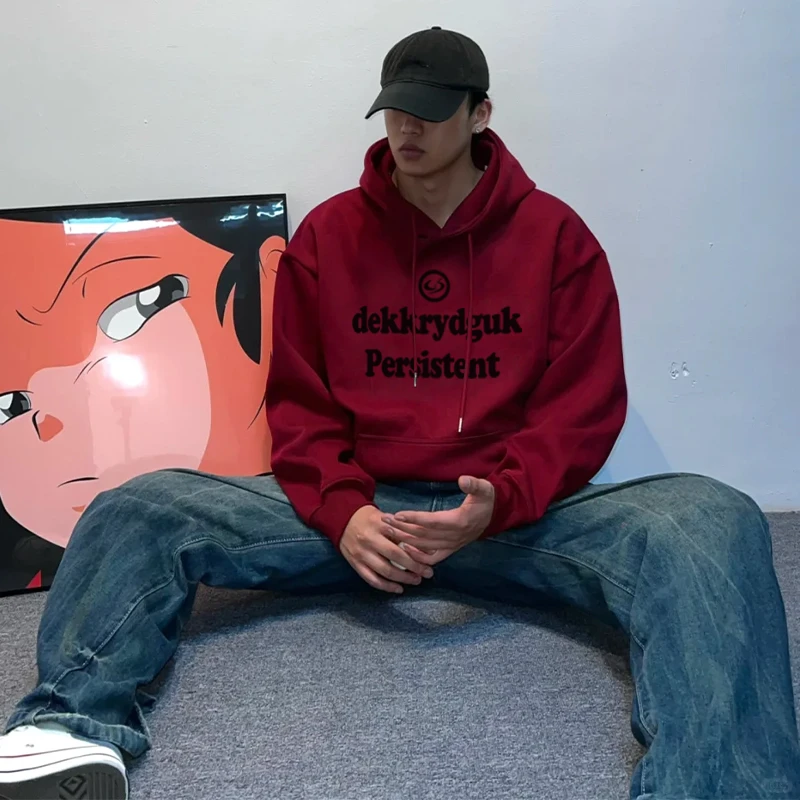 labzaa美式简约字母印花连帽套头卫衣男秋冬潮牌宽松休闲百搭上衣