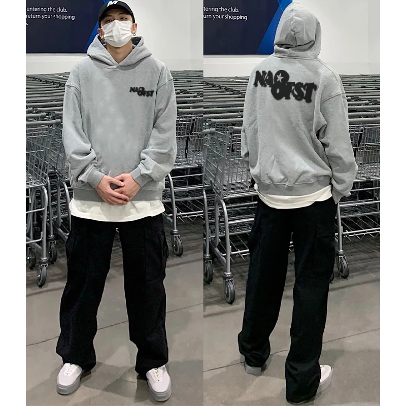 labzaa街创意字母印花连帽卫衣男春秋季潮牌百搭宽松休闲外套上衣