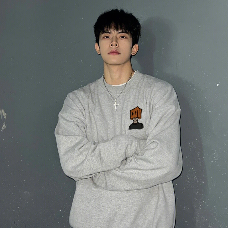 labzaa国潮牌卡通印花圆领套头卫衣男秋冬季ins宽松百搭上衣服