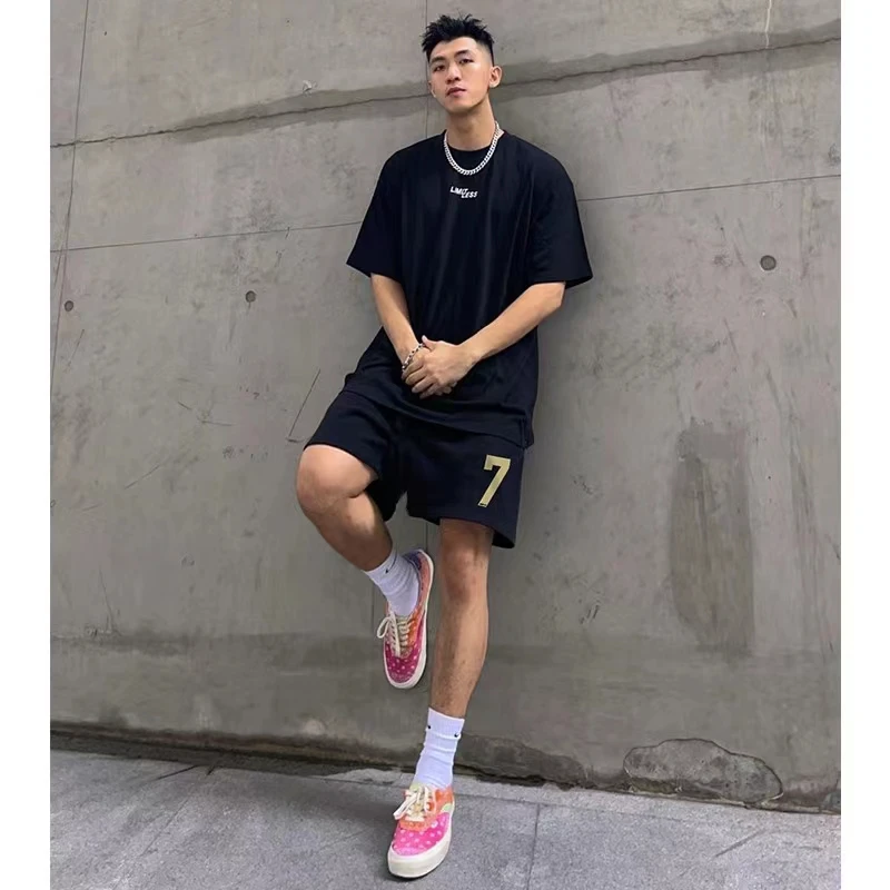 labzaa牌简约抽绳宽松五分休闲裤男hiphop美式高街风运动直筒短裤