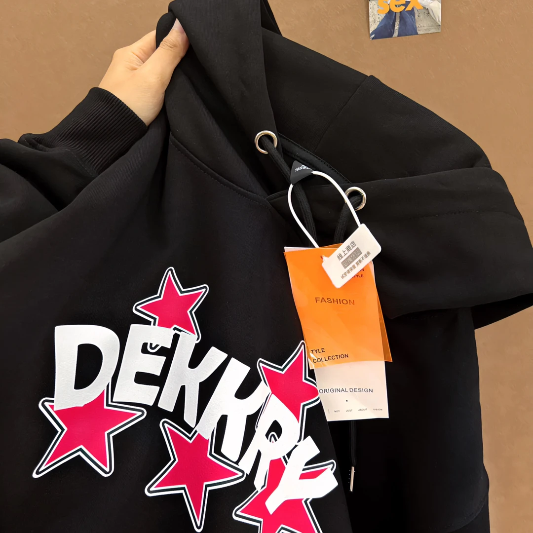 labzaa计感星星字母印花连帽卫衣男秋季ins潮流百搭宽松重磅上衣