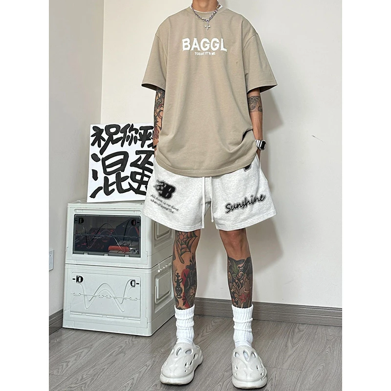 labzaa欧美式潮牌休闲短裤男夏季宽松街头嘻哈百搭抽绳运动五分裤