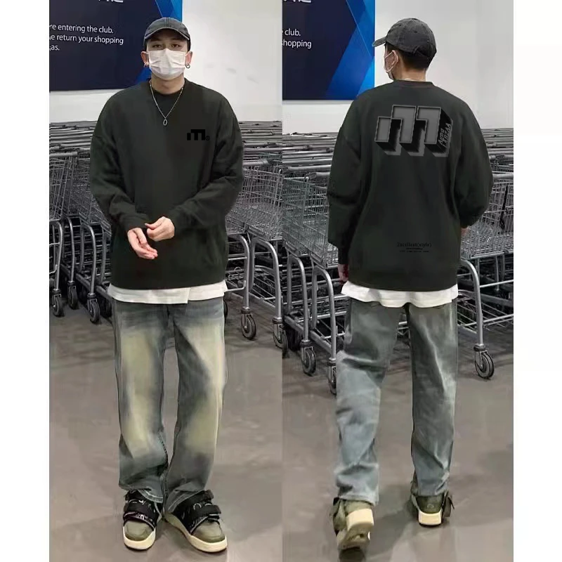 labzaa众设计感字母印花圆领卫衣男秋季vibe高街百搭休闲套头上衣