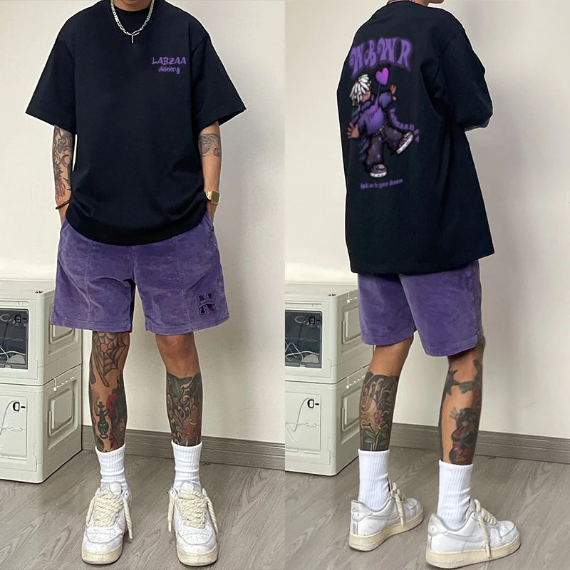 labzaa欧美式卡通动漫字母印花短袖t恤男夏季潮牌百搭纯棉上衣