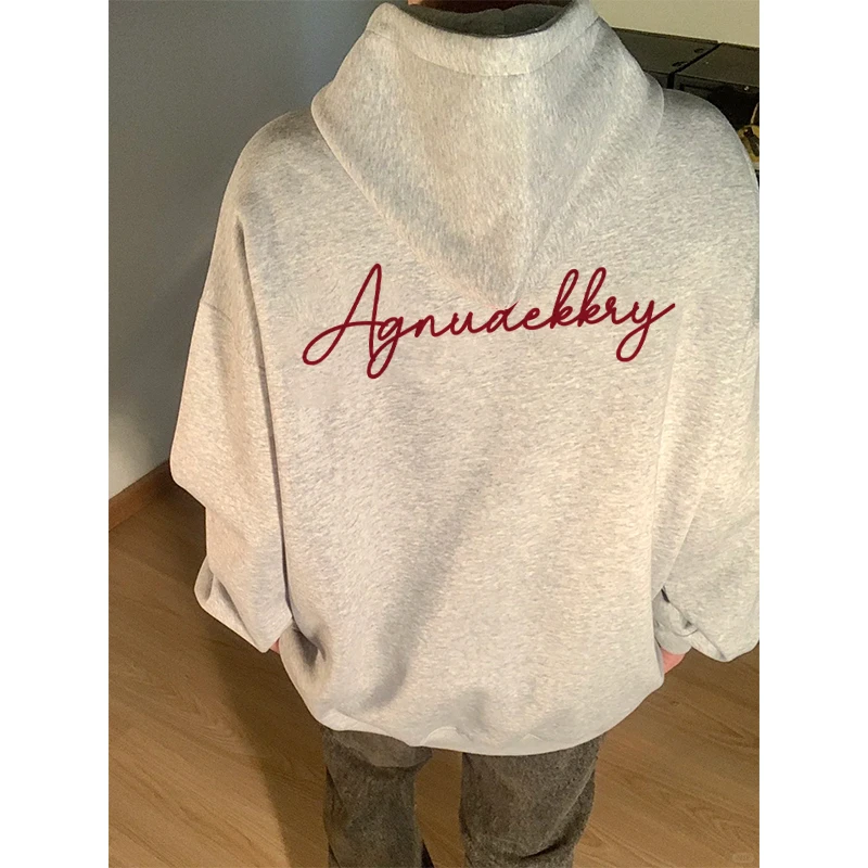 labzaa美式高街风白灰色连帽卫衣男秋季2024新款外套潮牌长袖上衣