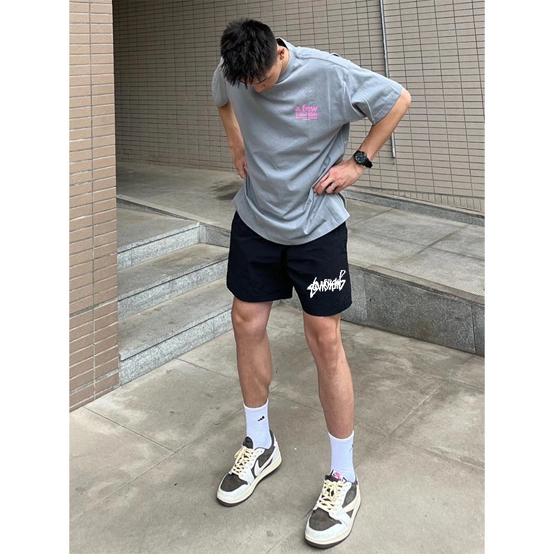 labzaa头短裤男款夏季高街字母印花宽松抽绳百搭运动休闲五分裤子