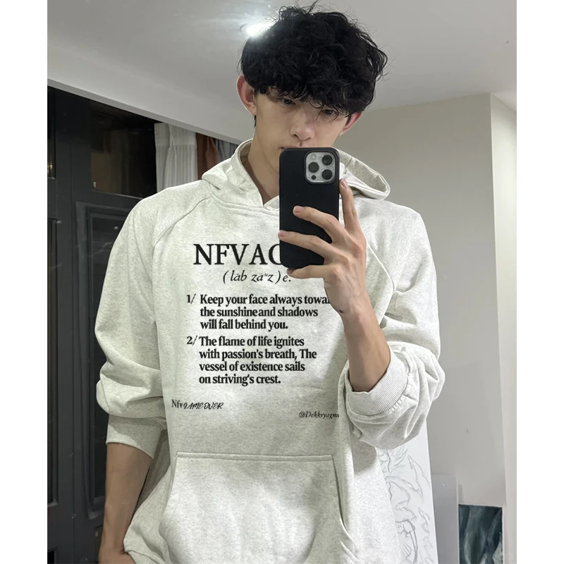 labzaa美式复古潮牌字母连帽卫衣男秋冬季加绒宽松设计感小众上衣