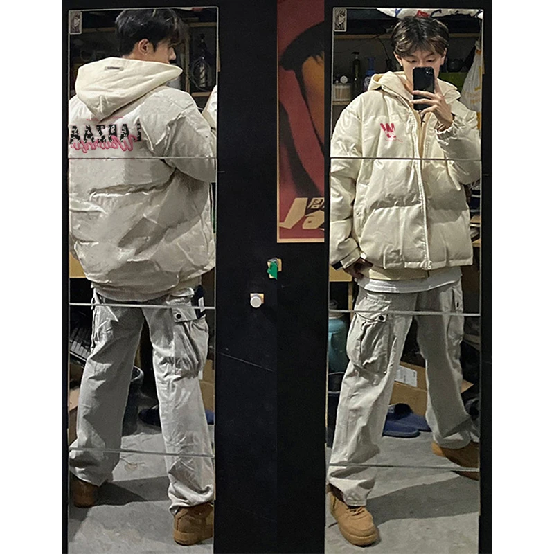 labzaa意字母印花宽松立领棉服男秋冬季高街ins潮流情侣保暖外套