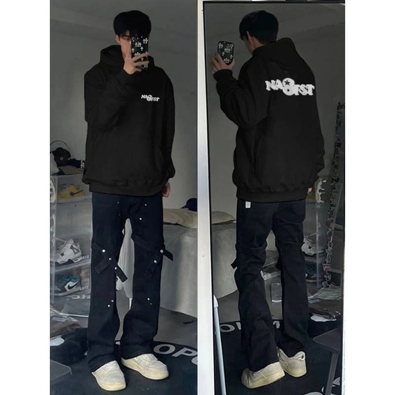 labzaa潮牌设计感字母印花连帽卫衣男女秋冬季百搭情侣外套上衣服