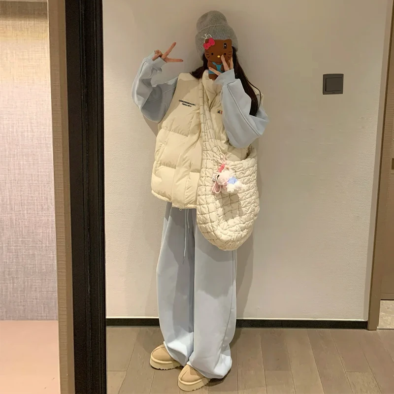 labzaa美式潮牌字母印花立领马甲外套男女秋冬季宽松加厚款面包服